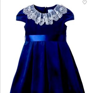 Luli & Me Girls Floral Lace Collar A Line Velvet Dress